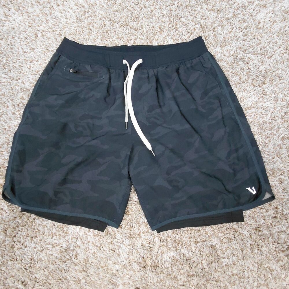 Vuori Stockton Shorts Mens Medium Grey Black Camouflage Camo Lined Gym 6.5"